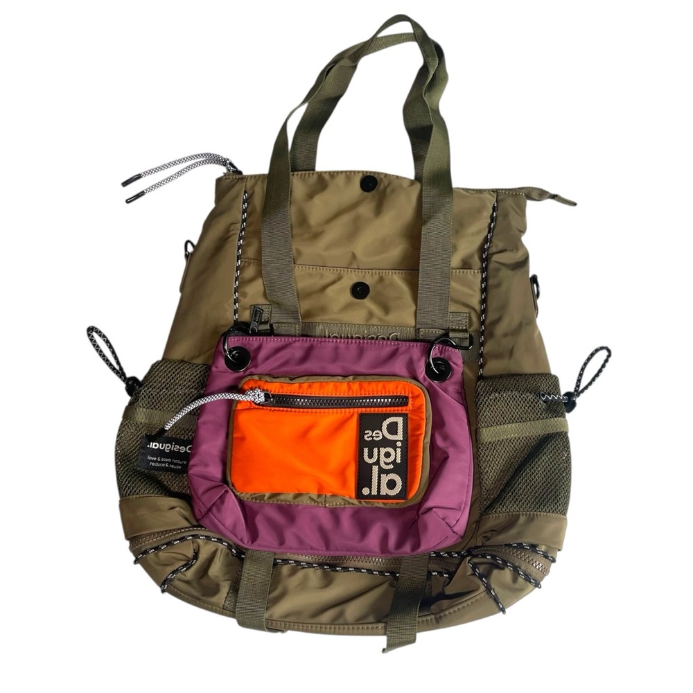 Desigual XL Multi-position Voyager Backpack Olive Green Nylon Convertible Bag